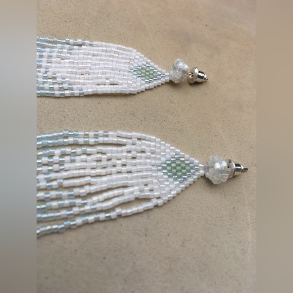 Beaded Fringe Earrings - Shimmering Sea Labradorite Earrings - Picture 3 of 7